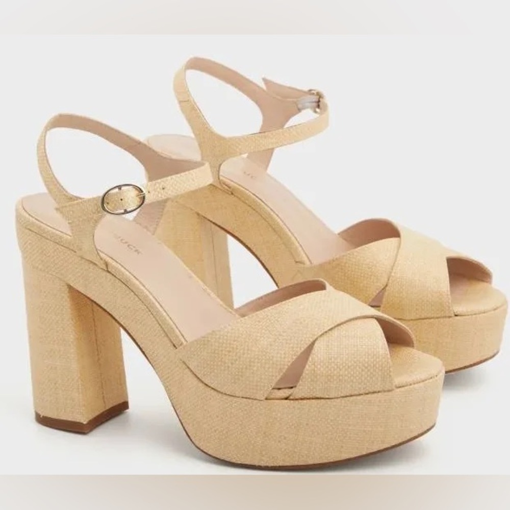 Tuckernuck Pippa Raffia Tan Platform Sandals NWOT